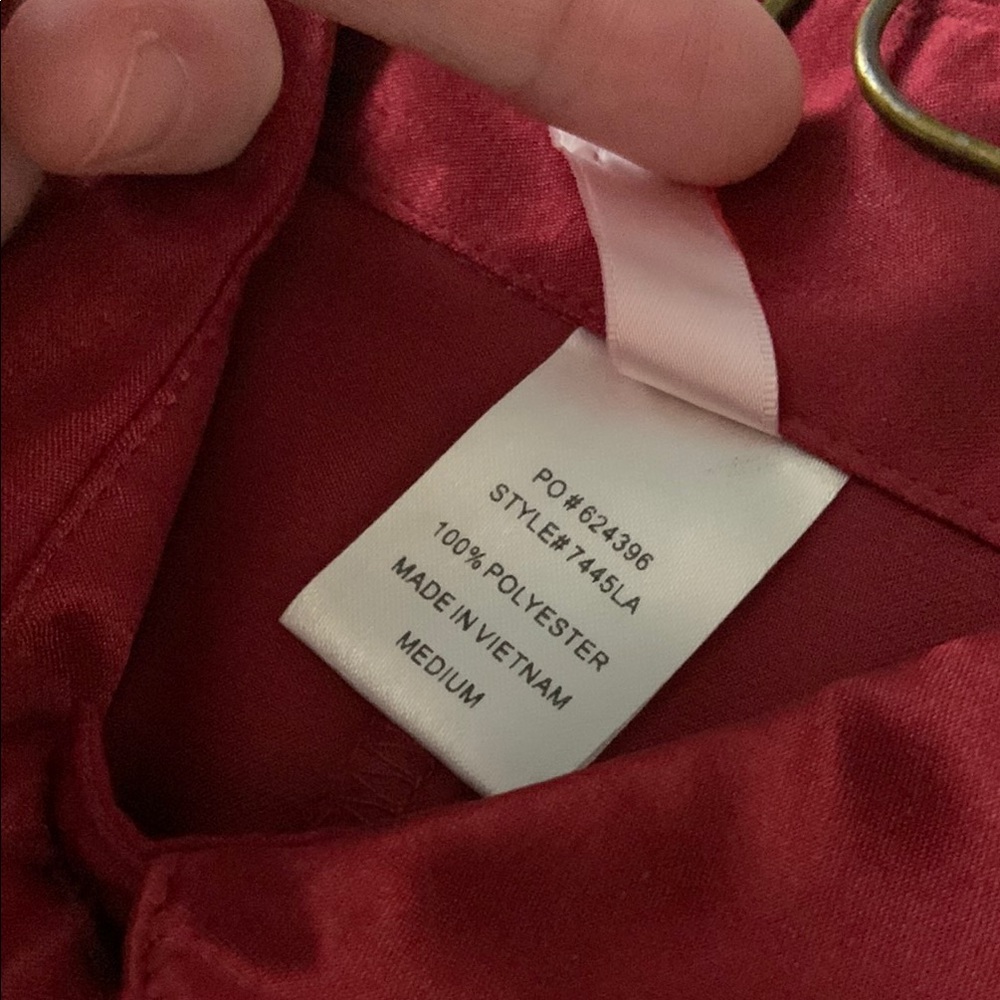 Satin Red Rhinestone Collared Button-Up Blouse - Picture 3 of 6